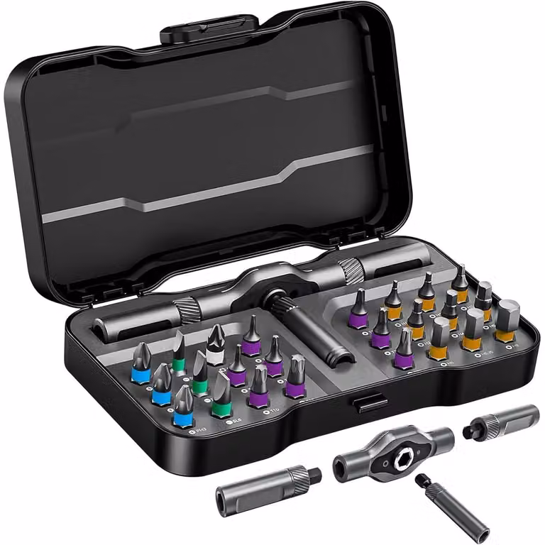 Set di cacciaviti a bussola 24-in-1 con inserti S2 e manico a T, set di strumenti per la meccanica di precisione, compatto e portatile