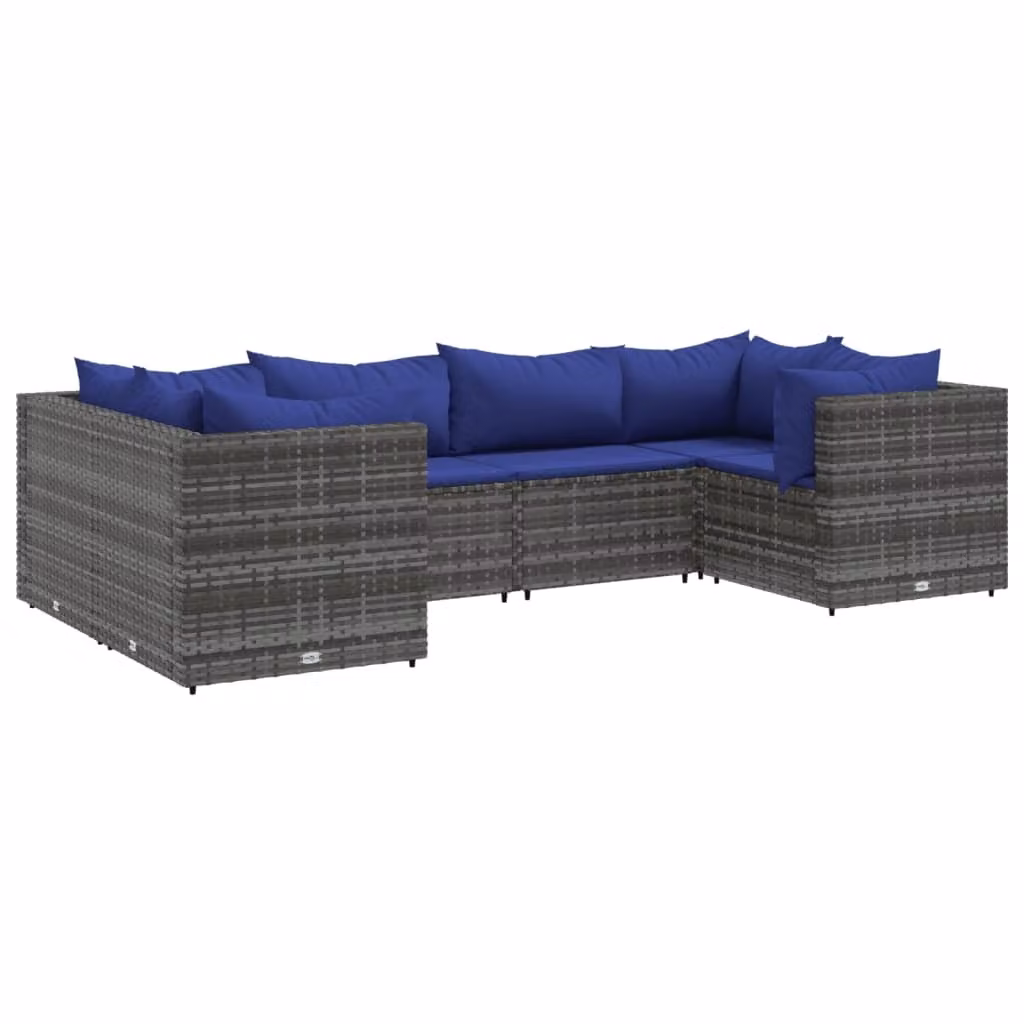 Set Divani da Giardino 6 pz con Cuscini in Polyrattan Grigio