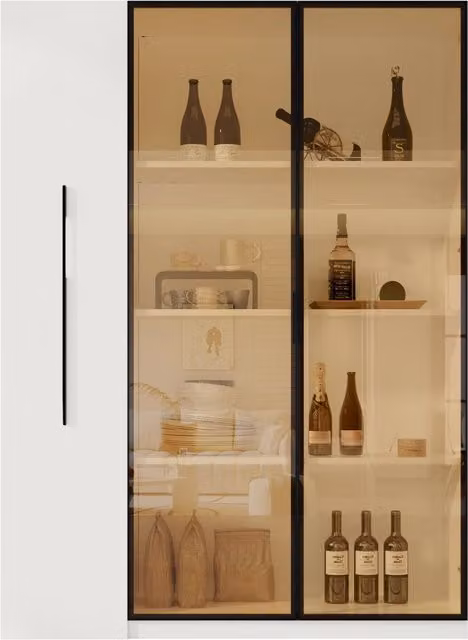 Vetrina con Anta in Vetro e LED; con Ampio Cassetto Laterale Estraibile; Stile Moderno; in MDF; Bianco; 110;5×35×160 cm