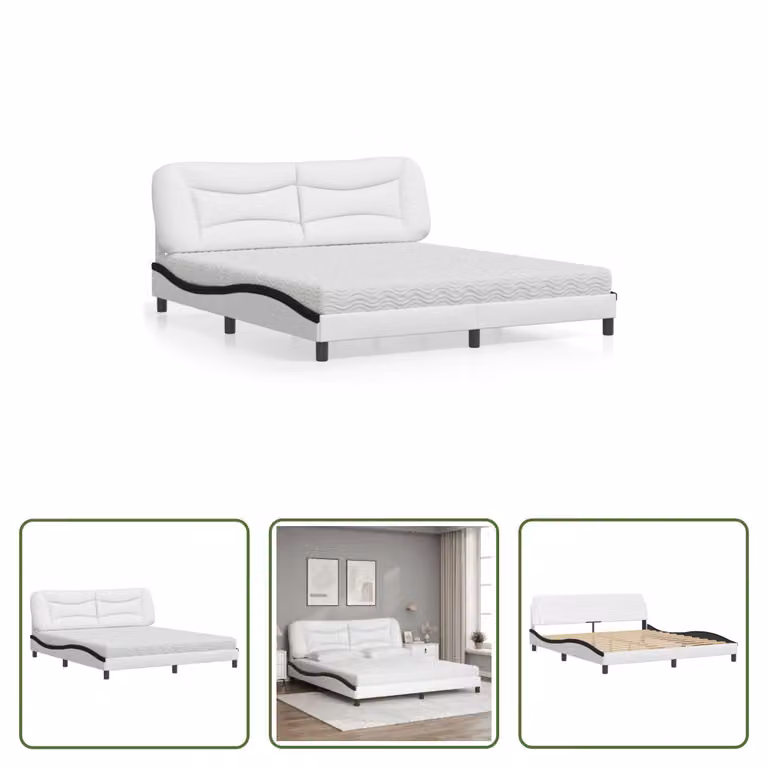 The Living Store Letto con materasso bianco e nero 180x200 cm in ecopelle