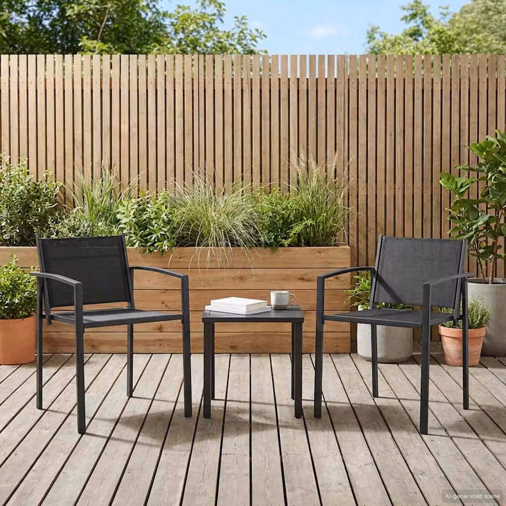 Set di 2 sedie da giardino vidaXL moderne in metallo e tessuto textilene nero e antracite con braccioli e resistenza UV