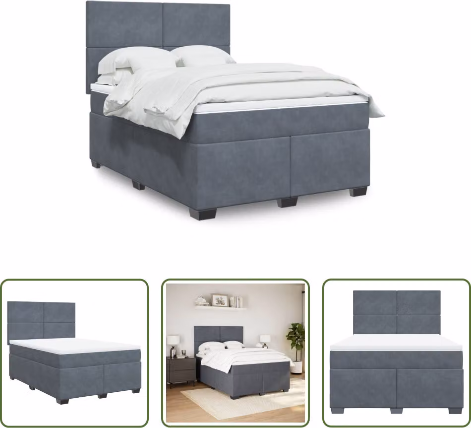 The Living Store Letto a molle con materasso grigio scuro 140x190 cm in velluto