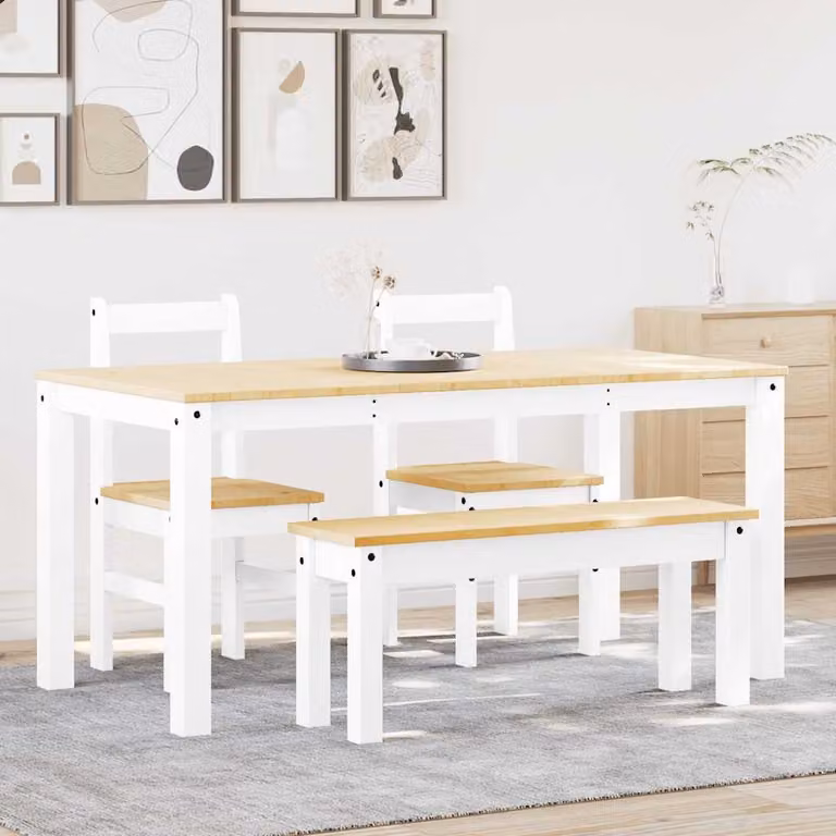 Set da pranzo vidaXL Panama in legno di pino bianco con tavolo rettangolare e 4 sedute