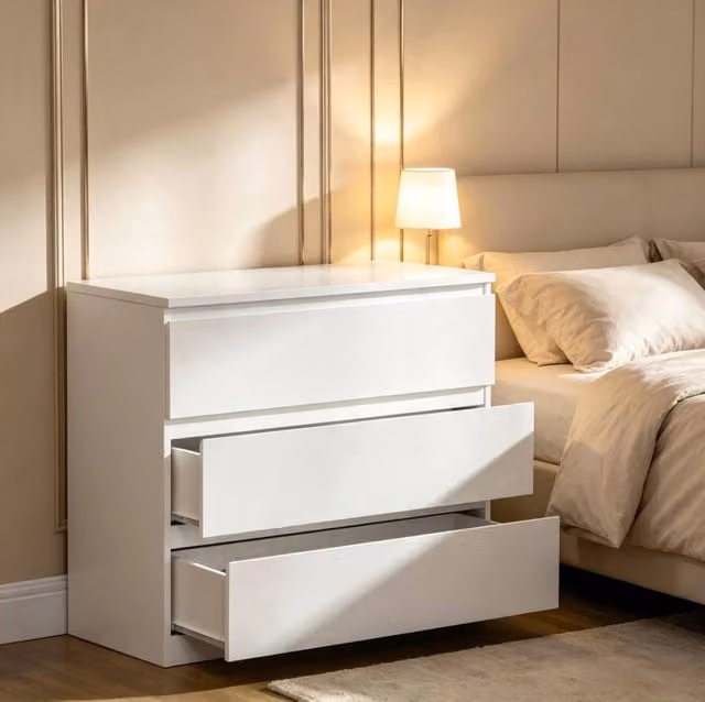 Cassettiera bianca a 3 cassetti 80 x 39 x 73 cm in truciolare