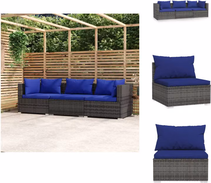 vidaXL Divano a 3 posti con cuscini in poly rattan grigio - Set di mobili da giardino