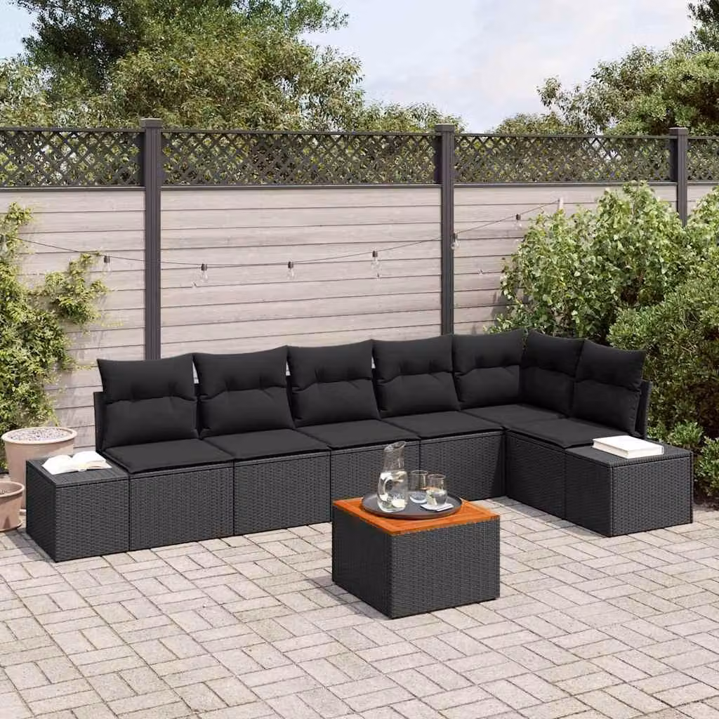 Maison Exclusive - Set Divano da Giardino con cuscino 7 pcs Nero Poly Rattan