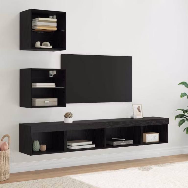 Unità a muro per TV moderna vidaXL con illuminazione LED integrata in rovere e nero
