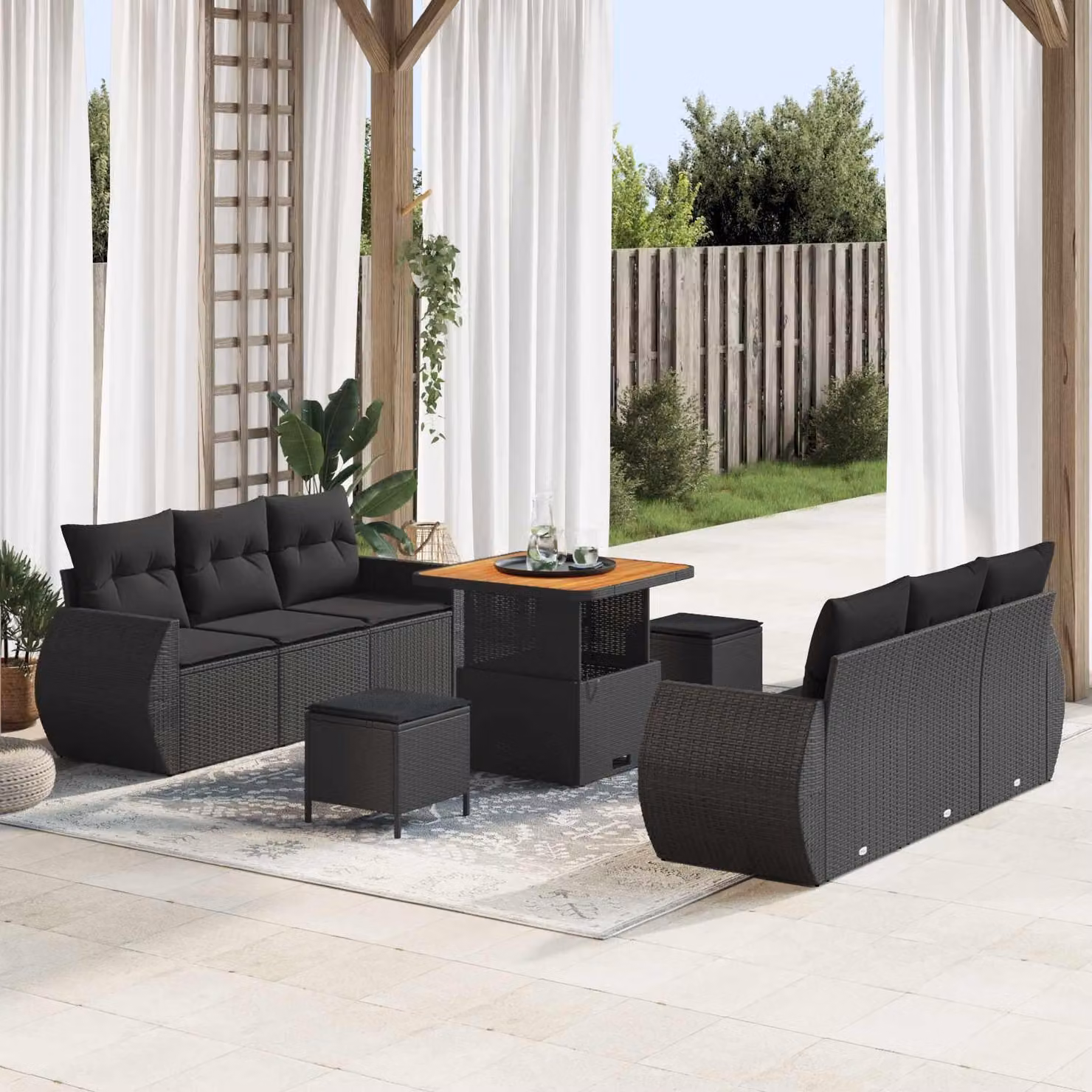 Maison Exclusive - Set da giardino composto da 9 pezzi, divano in rattan sintetico nero