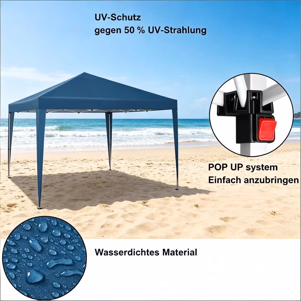 Gazebo REDOM Blu in Oxford 210D con struttura in ferro regolabile L/P: 300 x 300 cm – 2
