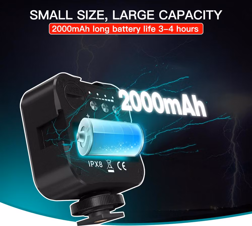 luce video RGB LED impermeabile da 30 m/98 piedi, mini telecamera portatile, temperatura di colore 5500 K, luminosità dimmerabile con slitta fredda, vite da 1/4 di pollice per registrazione live stream su treppiede, fotografia subacquea