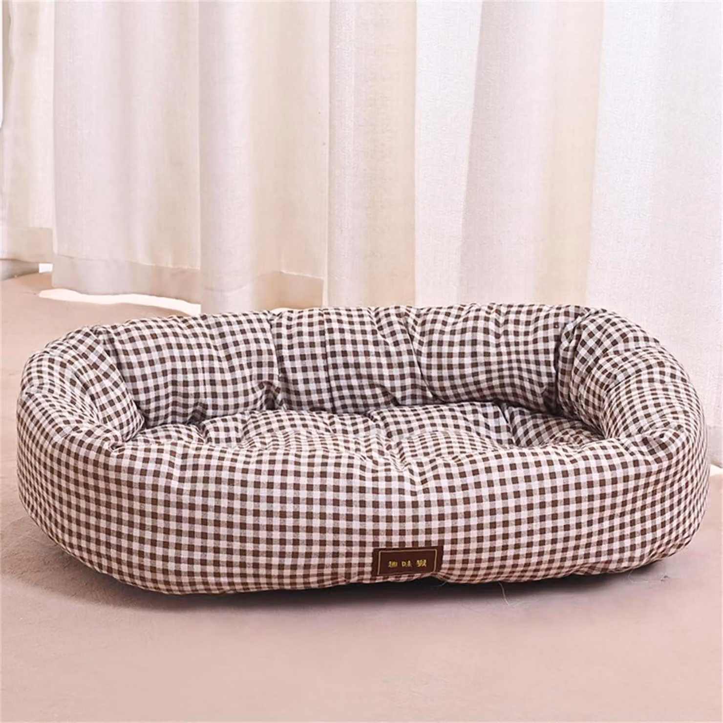 Cuccia per cani, motivo Karomuster, ortopedica, lavabile, rettangolare, imbottitura morbida, antiscivolo, marrone, taglia L