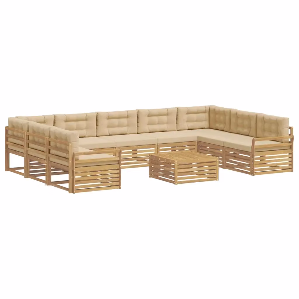 Set di divani da esterno a L con tavolino da caffè vidaXL in legno di acacia bianco e beige – 2