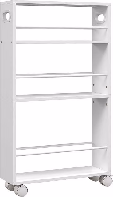 Carrello salvaspazio HOMCOM per cucina e bagno a 3 livelli con barre laterali e ruote con freni, Bianco, L 45 cm x P 15 cm x H 80 cm