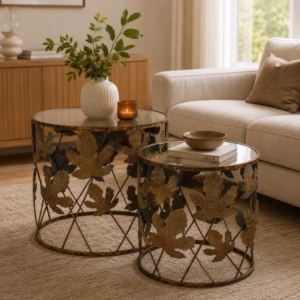 Set di 2 tavolini quadrati WANDERLUST DECO in metallo dorato lucido con design floreale – 2