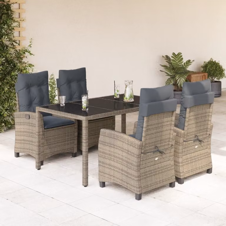 Maison Exclusive - Set da Pranzo da Giardino 5 pz con Cuscini in Polyrattan Grigio