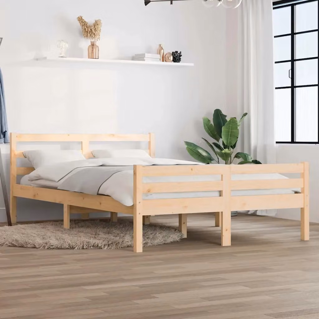 Letto matrimoniale in legno massello di pino stile rustico con doghe fisse L: 140.5 cm, P: 195.5 cm, H: 69.5 cm – 2