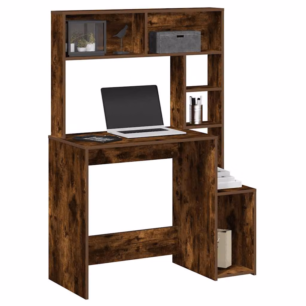 Scrivania con mensole vidaXL in legno Rovere Fumo, L: 100 cm, P: 45 cm, H: 140 cm
