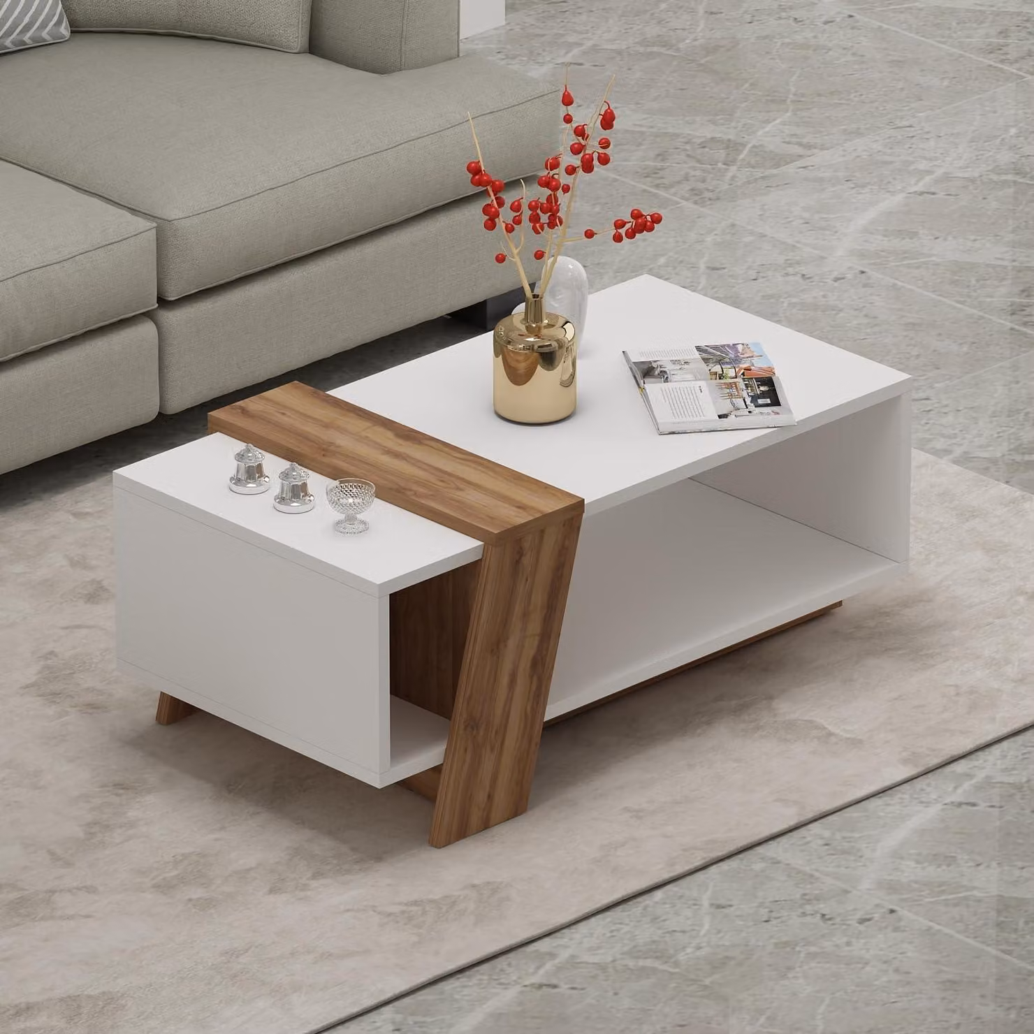 Tavolino HOMIDEA MELISA – Tavolino da salotto moderno con ripiano dal design di tendenza 91,8 x 48,8 x 35 cm (bianco)