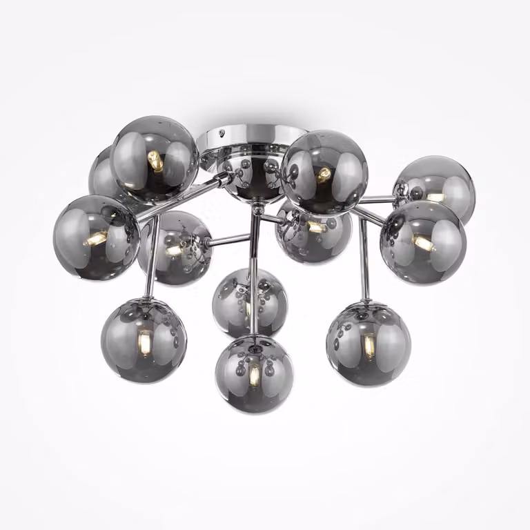 Plafoniera metallo vetro fumé G9 60 cm di larghezza cromo fumé grigio 12 luci globo lampada da soffitto moderna