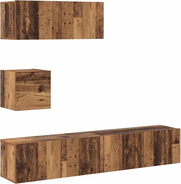 Set Mobile TV 4 pz | Armadietto TV | Mobile Porta TV Montato a Parete Legno Antico in Truciolato