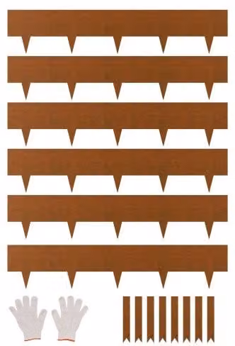 Set di 6 bordure per giardino VEVOR in acciaio antiruggine marrone, divisorio pieghevole per aiuole e prato, L: 101,6 cm, H: 20,32 cm, P: 1,5 cm