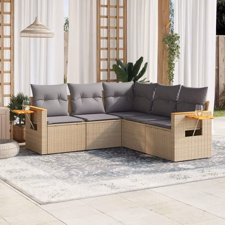 Maison Exclusive - Set Divano da Giardino 5 pz con Cuscini Beige in Polyrattan