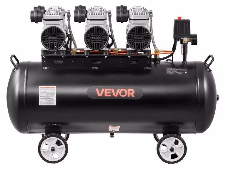 Compressore d'aria portatile - Motore da 3 kW - Serbatoio da 100 litri - Senza olio - Funzionamento silenzioso