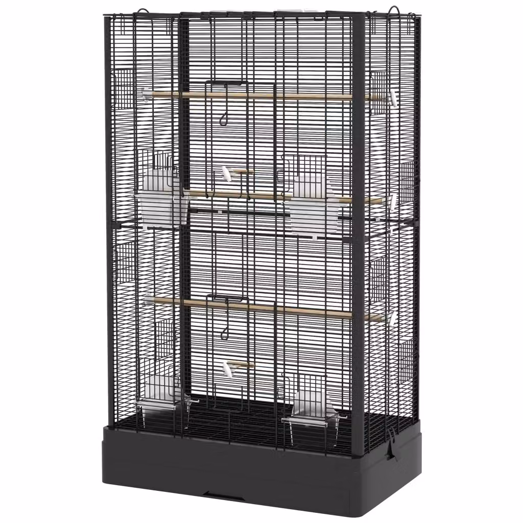 Gabbia per uccelli Xylo nera con 8 porte, 5 trespoli e vassoio estraibile, H 98 x L 61 x P 36,5 cm – 2
