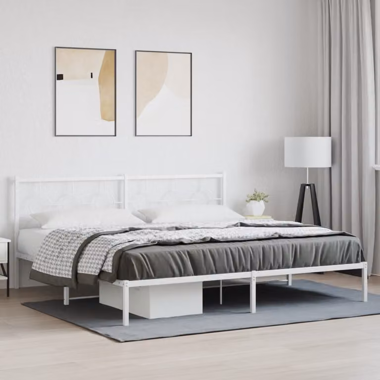 vidaXL Giroletto con Testiera in Metallo Bianco L: 198 cm, P: 207 cm, H: 91 cm