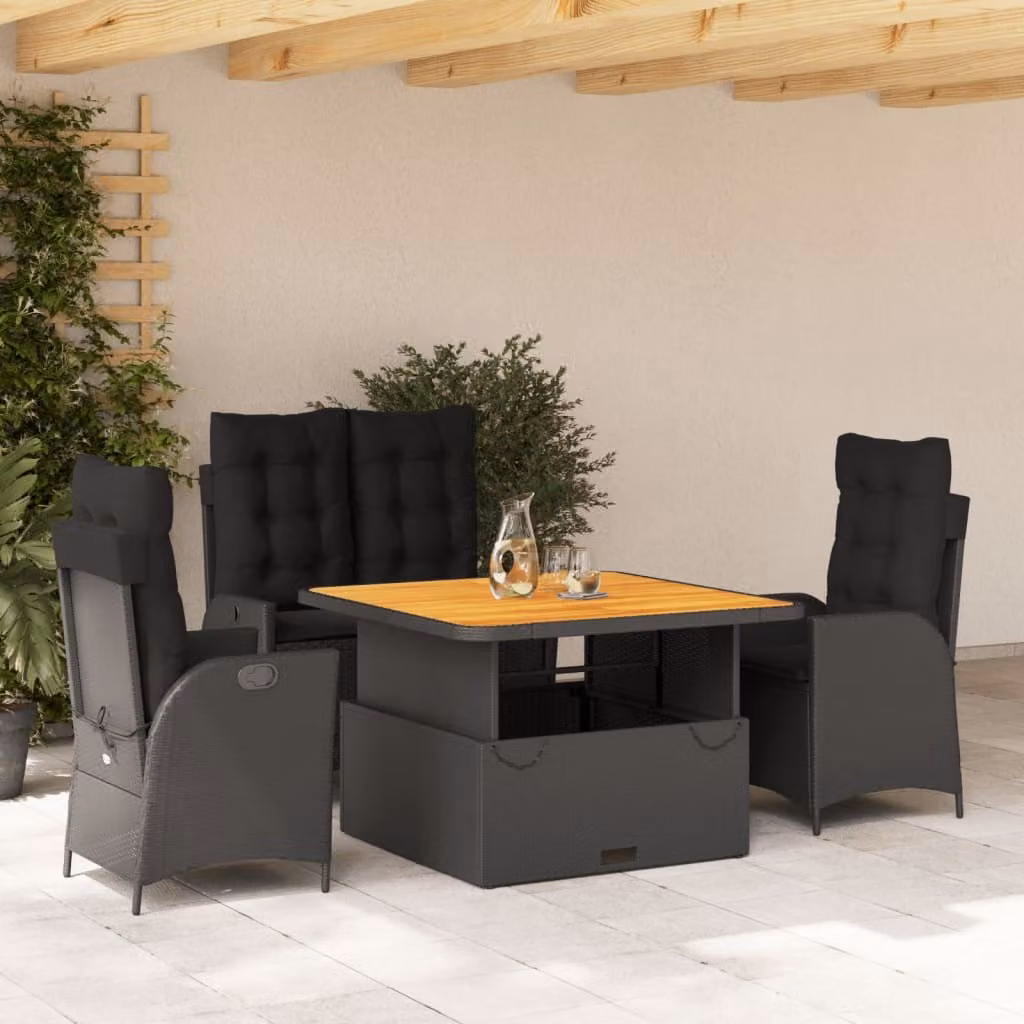 Maison Exclusive - Set da Pranzo da Giardino 4 pz con Cuscini Nero in Polyrattan