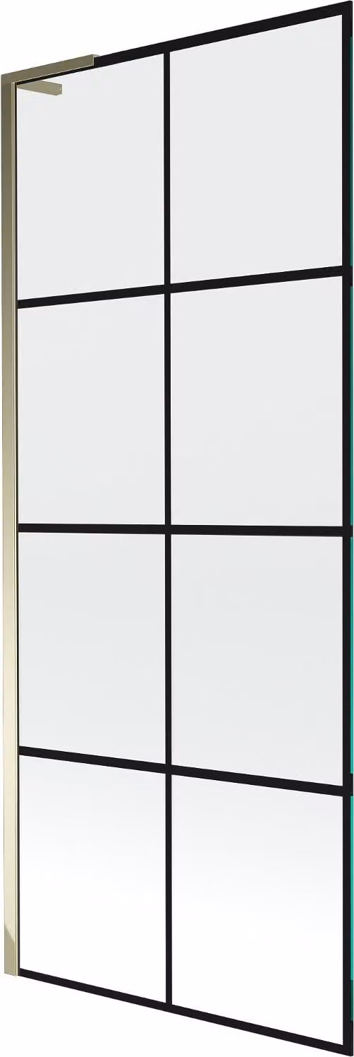 Mexen Next L paravento per vasca da bagno a 1 anta 80 x 150 cm, griglia nera, dorato - 895-080-000-03-77-50