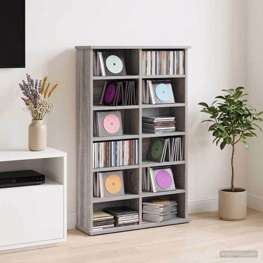 Mobile per CD vidaXL Sonoma grigio con ripiani regolabili L: 60 cm, P: 17 cm, H: 92 cm