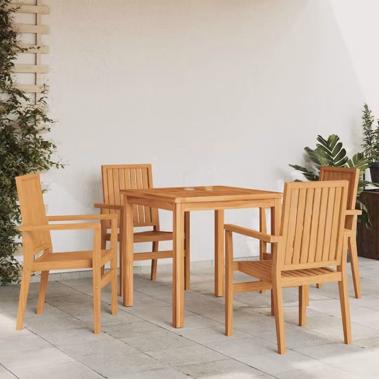 Set di 4 sedie da giardino impilabili vidaXL in legno di teak marrone L: 56,5 cm, P: 57,5 cm, H: 91 cm