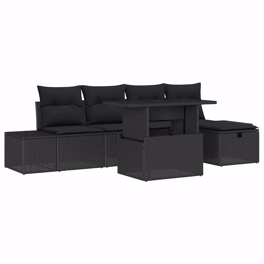 Set Divano da Giardino a L vidaXL 6 Pezzi in Poly Rattan con Cuscini e Tavolino Nero e Grigio – 2