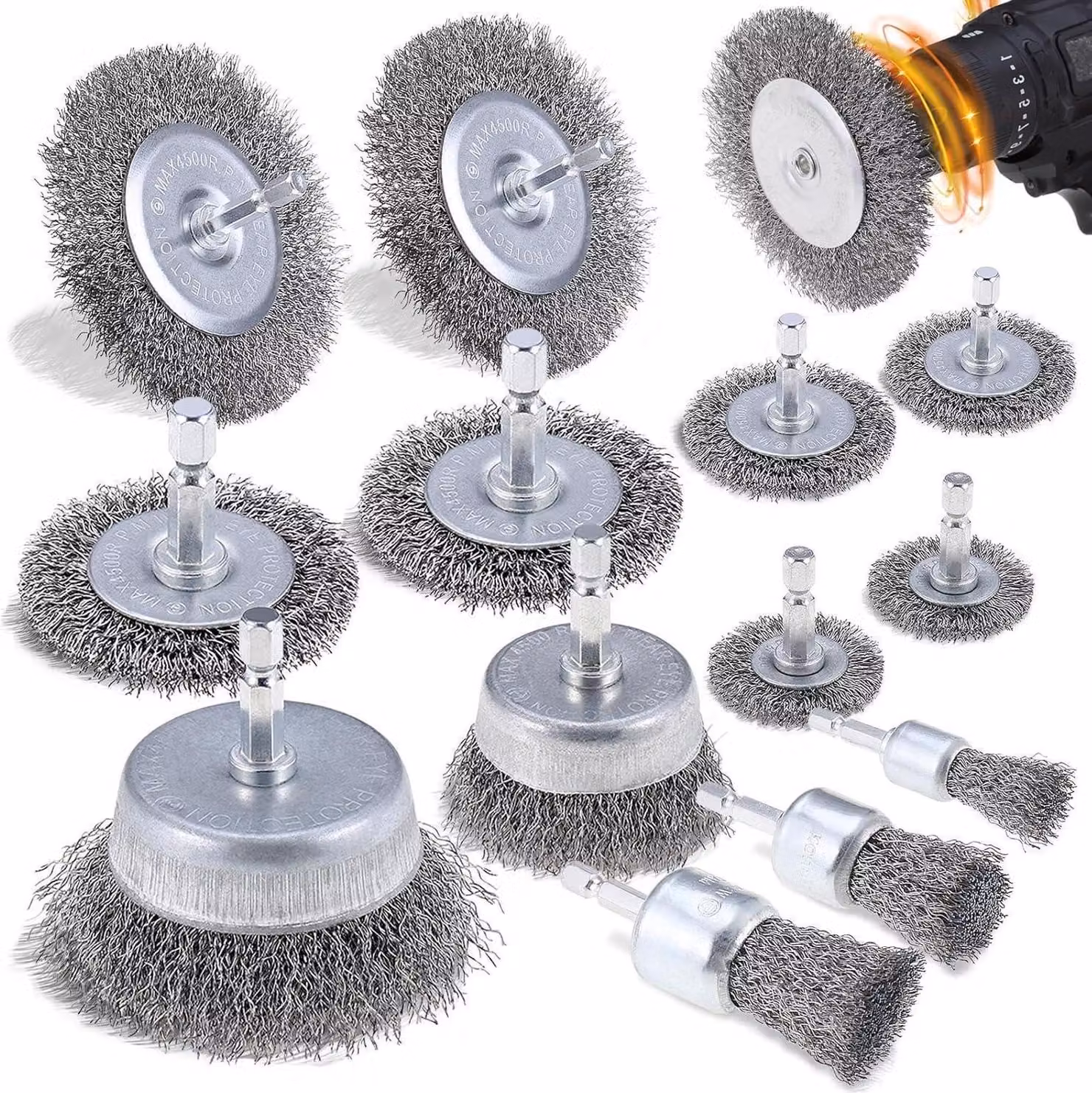 JIZZU 13 pezzi spazzola metallica trapano avvitatore a batteria set sbavatura colore ruggine