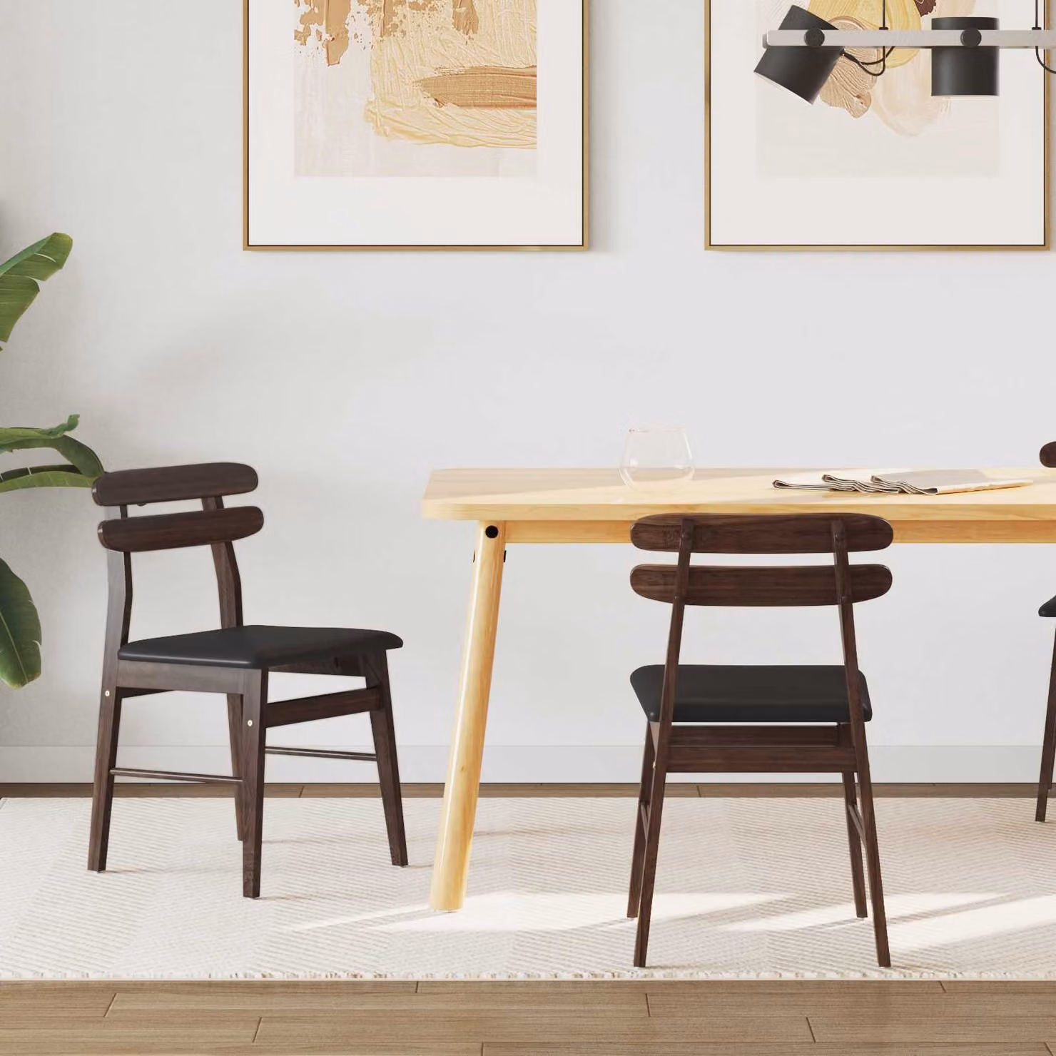 Set di 2 sedie da pranzo vidaXL in legno di gomma con seduta in similpelle, disponibili in marrone o nero