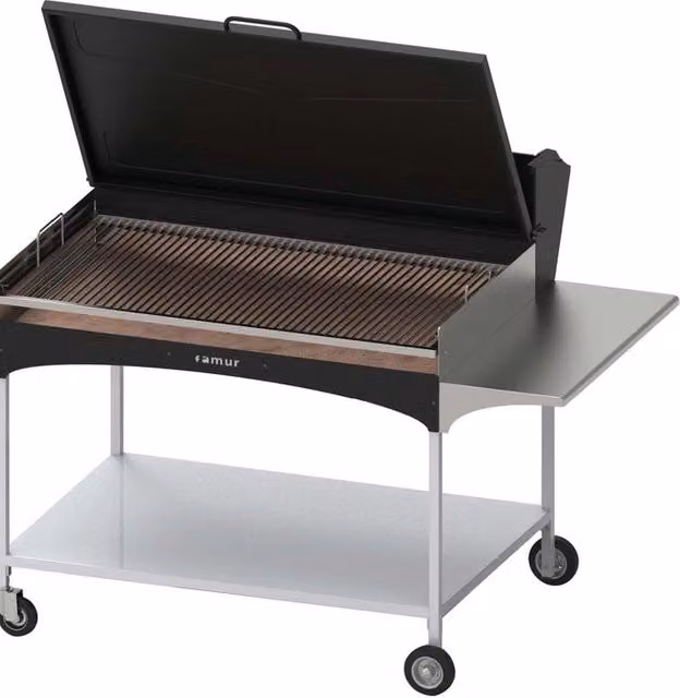 Barbecue a legna Famur BK 12 Elite con griglia in acciaio inox e carrello in legno nero – 1