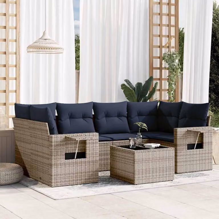 Maison Exclusive - Set divano da giardino 7 pezzi con cuscini, grigio, polyrattan