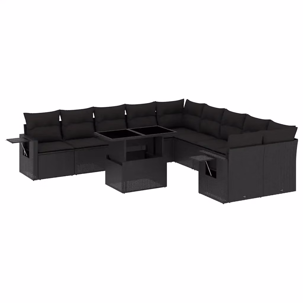 vidaXL Set Divani da Giardino a L 11 pz in Polyrattan e Metallo Nero con Cuscini e Tavolino – 2