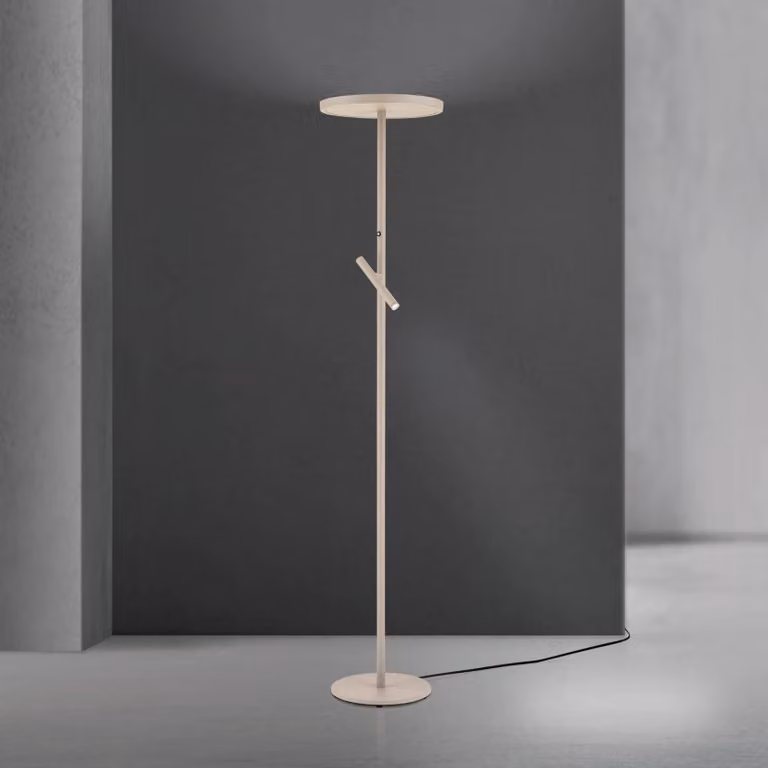 ORION Lampada da terra con luce lettura Teide, dimmerabile, Crema / Ambra, Soggiorno / Sala da pranzo, Alluminio, Moderno, Lampada da terra