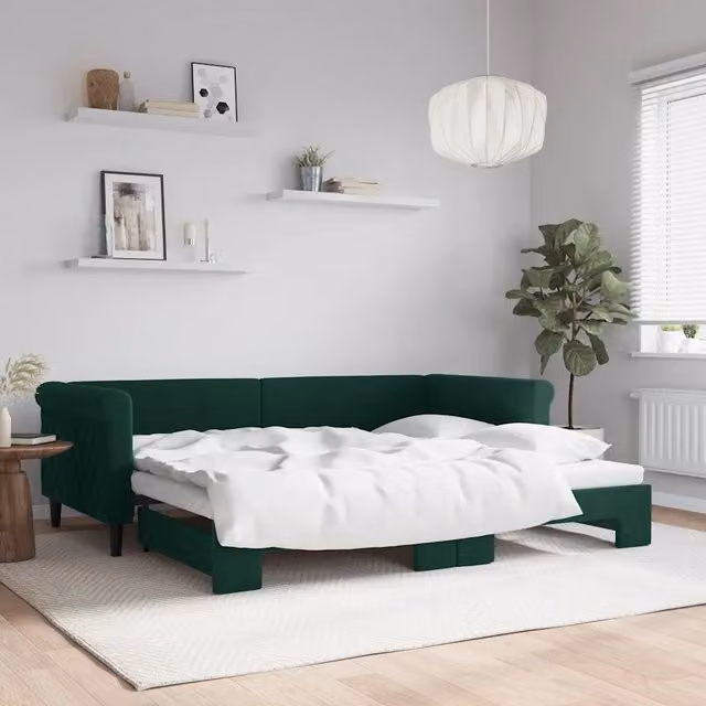 Divano Letto con Letto Estraibile vidaXL in Velluto Verde per Soggiorno e Camera da Letto L/P/H: 229 x 90 x 68 cm