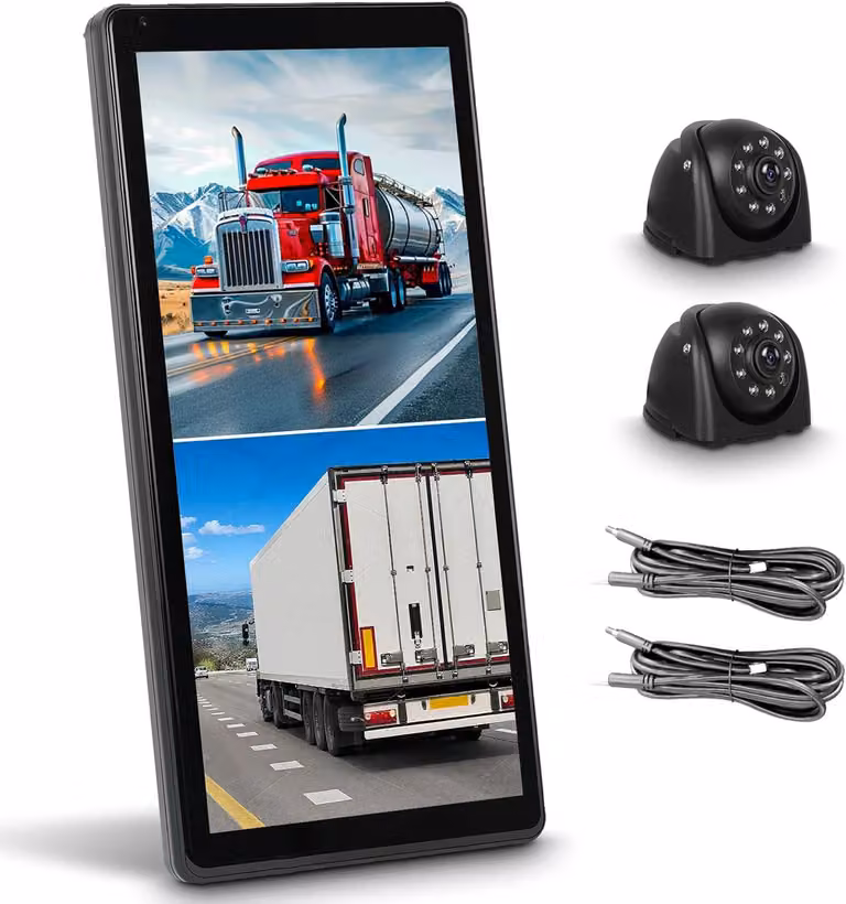 Specchietto retrovisore per camion, telecamera da cruscotto con 2 telecamere per la retromarcia