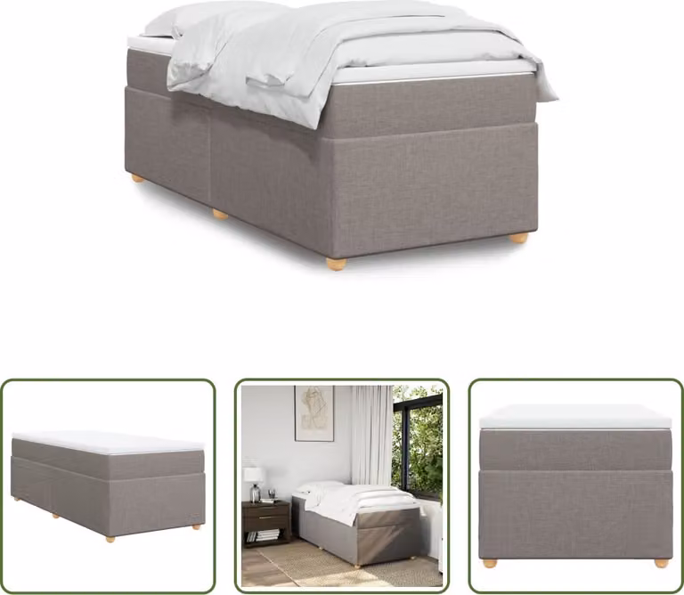 The Living Store Letto a molle con materasso Taupe 90x200 cm in tessuto
