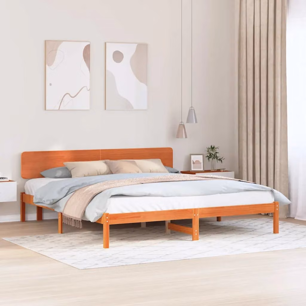 Struttura del letto in pino massello vidaXL, marrone cerato, 180 x 200 cm