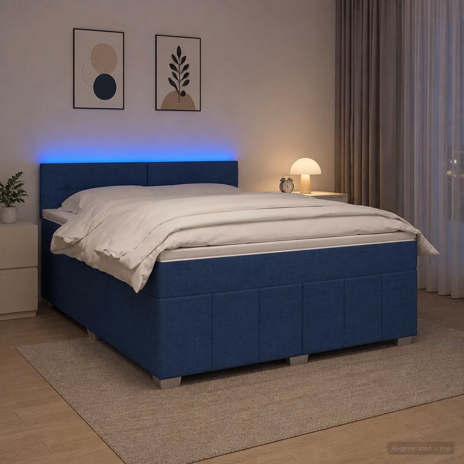 vidaXL Letto box spring con materasso Blu 140 x 190 cm Tessuto