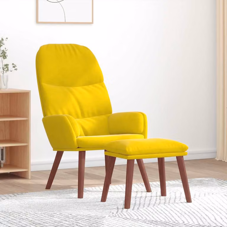 vidaXL Poltrona Relax con Poggiapiedi in Velluto Giallo e Struttura in Legno e Metallo