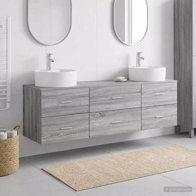 Set di 3 mobili da bagno moderni vidaXL in legno grigio, L/P/H: 161,5 x 44,5 x 82 cm