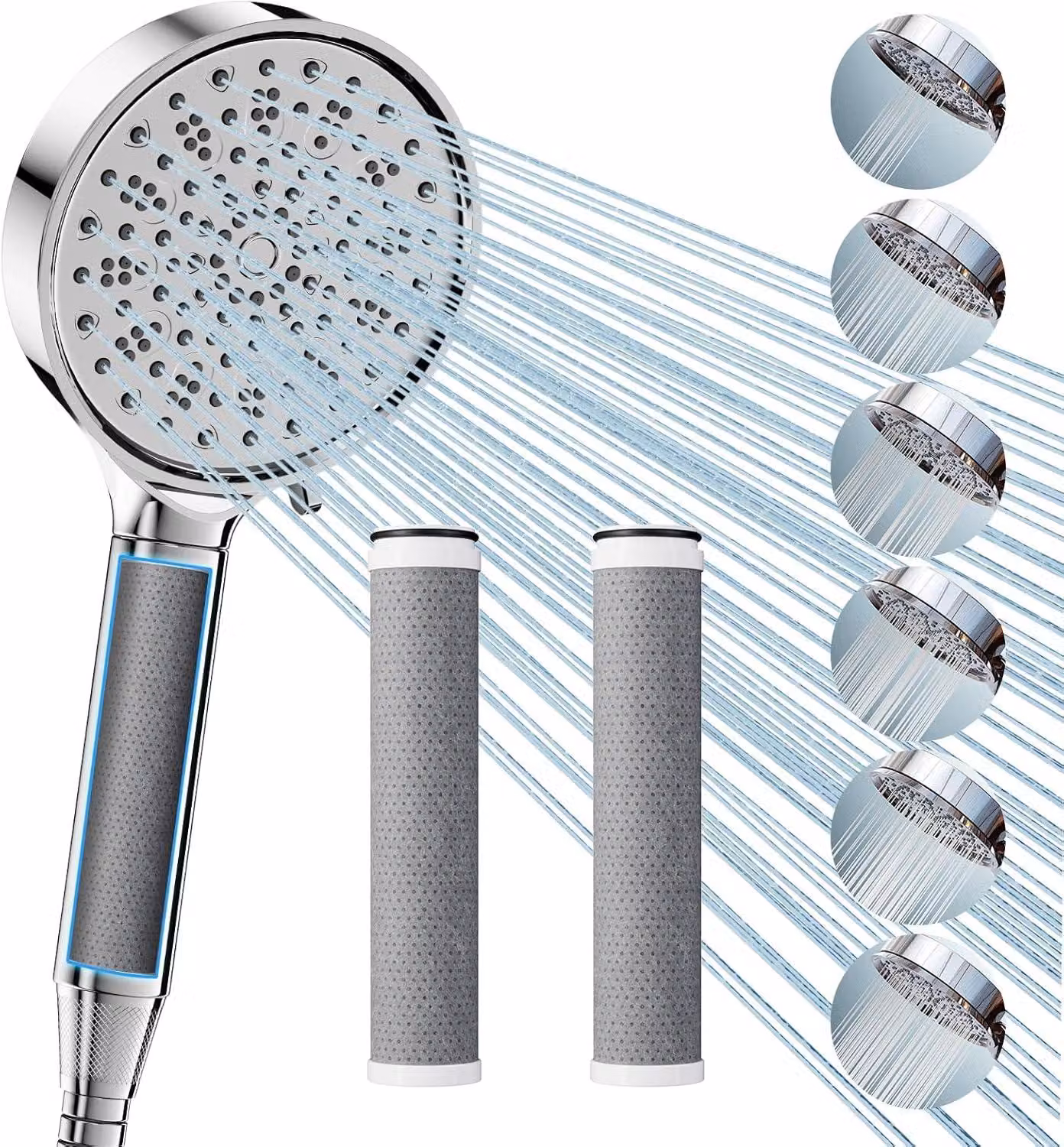 Set doccia, filtro per acqua dura, 3 filtri a carbone attivo, soffione multifunzione 6-in-1, per uso domestico