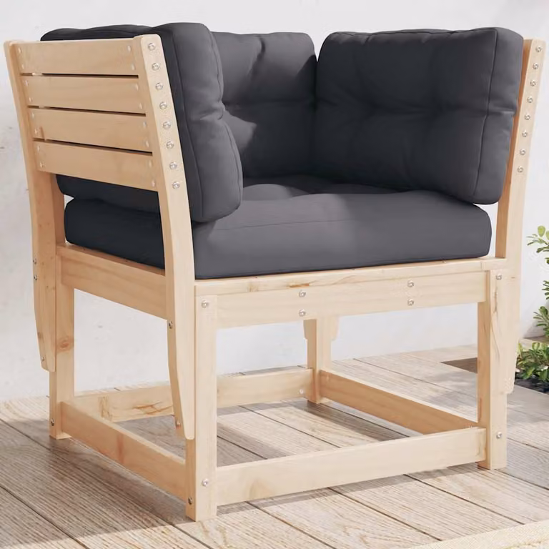 Divano da giardino vidaXL con braccioli e cuscini in legno massello di pino rustico