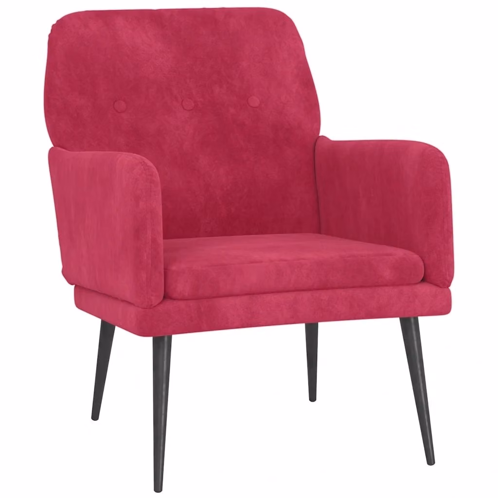 Poltrona Relax Moderna in Velluto Rosso con Braccioli e Struttura in Metallo L/P/H: 62 x 79 x 79 cm – 2